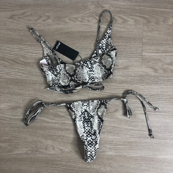 NWT Nasty Gal Moving Snakey snake print strappy bikini set US 2 - Picture 3 of 5